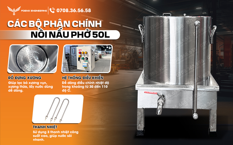 Hệ thống điều khiển của nồi phở 50L hiện đại, dễ dàng sử dụng