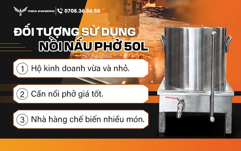 Nồi phở 50L phù hợp với hộ kinh doanh vừa và nhỏ