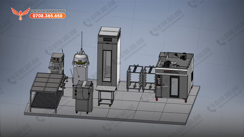 Bố trí máy phù hợp quy trình mở tiệm bánh mì