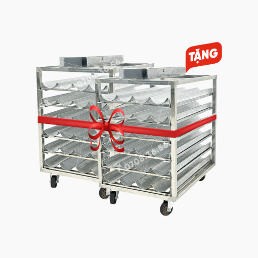 Tặng 2 xe khay nướng bánh mì khi mua dây chuyền lò nướng bánh mì xoay 6 khay Foenix Eco