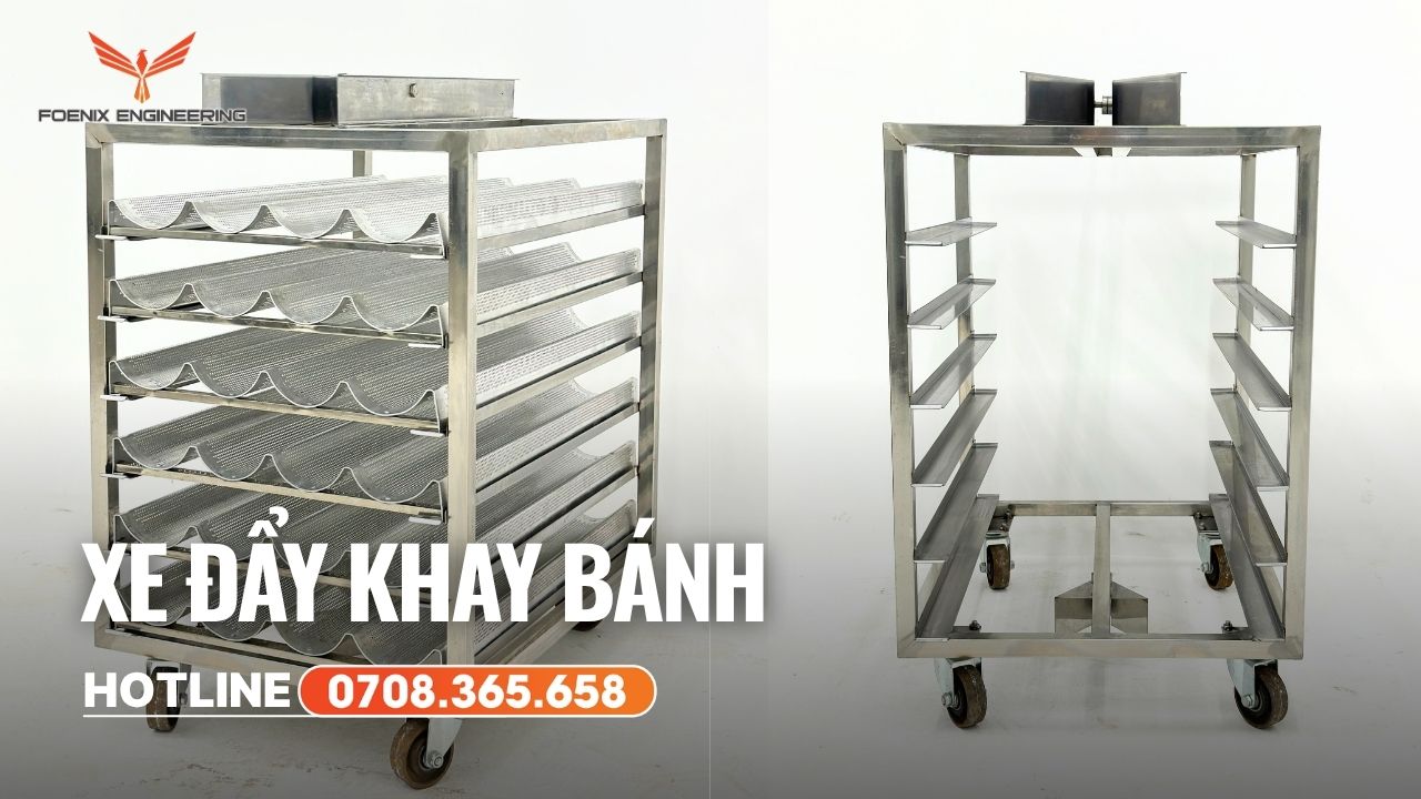 Xe đẩy khay bánh inox 
