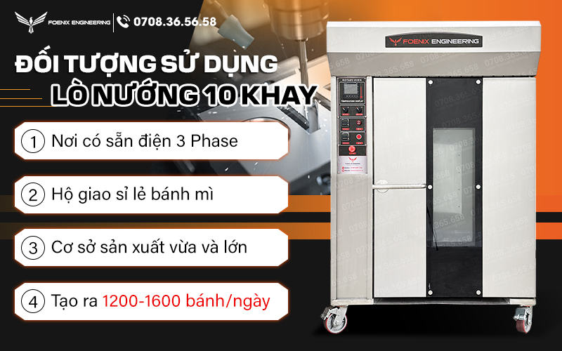 Lò nướng bánh mì công nghiệp 10 khay thường dùng cho cơ sở sản xuất vừa và lớn