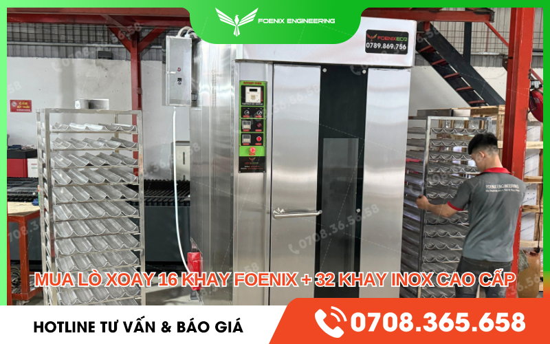 Lò nướng bánh mì xoay điện16 khay Foenix tiết kiệm điện