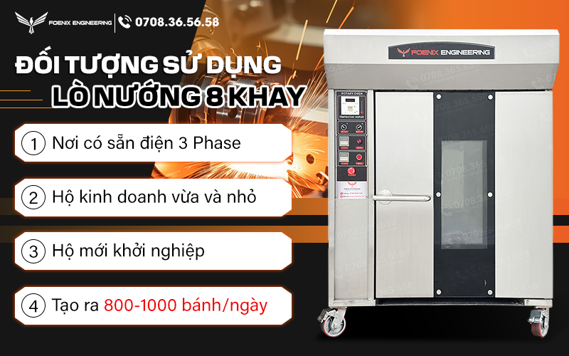 Lò nướng bánh mì xoay Foenix 8 khay dùng cho hộ kinh doanh vừa và nhỏ