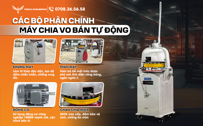 Máy chia bột vo tròn bán tự động có khung théo dày dặn