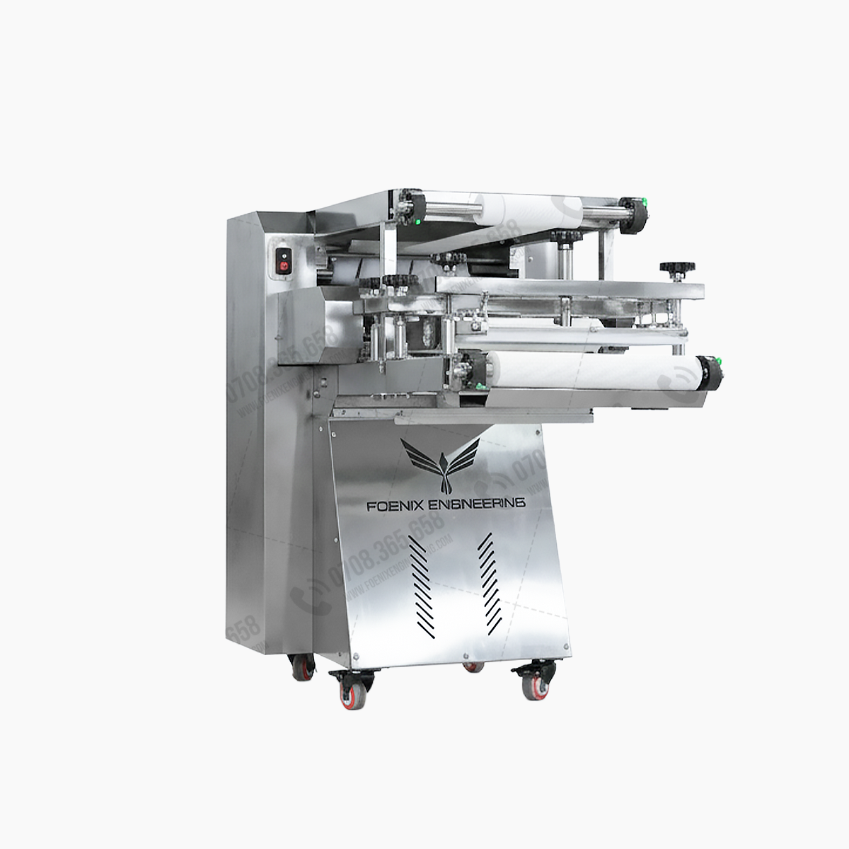 Máy vê tạo hình bánh 6 trục lô 2 băng tải
