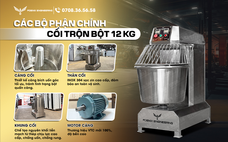 Thân máy trộn bột 12kg Signature làm từ Inox 304 cap cấp