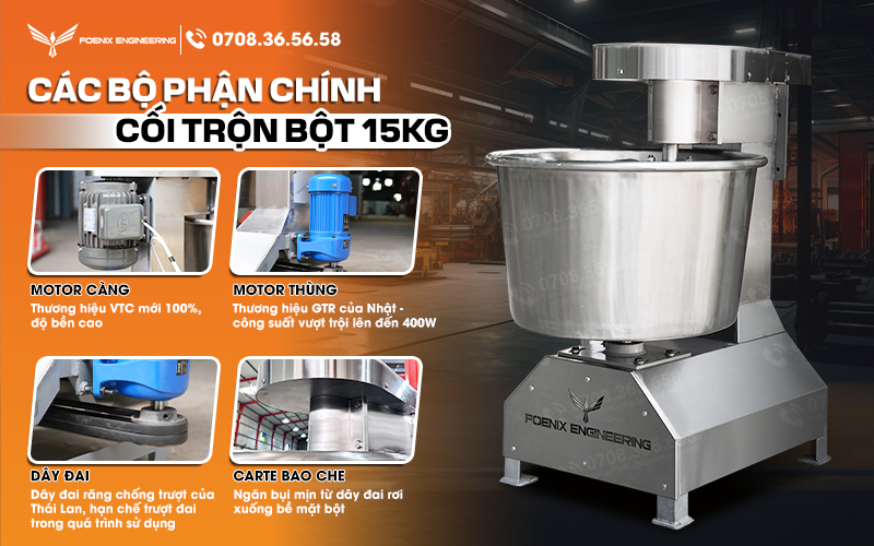 Các bộ phận chính của máy trộn bột 15kg