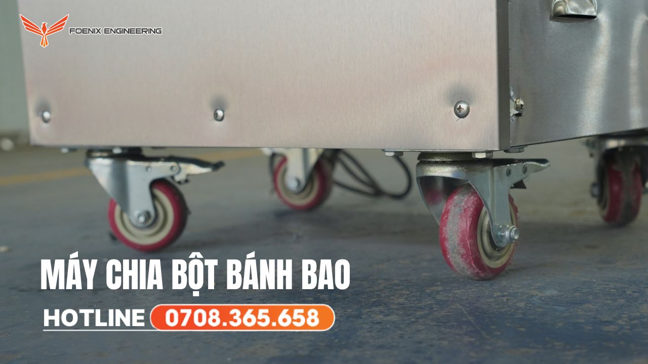 Máy chia bột làm bánh bao có bánh xe di chuyển